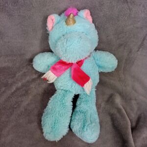 Unicorn Blue Plush Stuffed Animal Gold Horn  Animal Adventure Toy Pink Hair/Tail